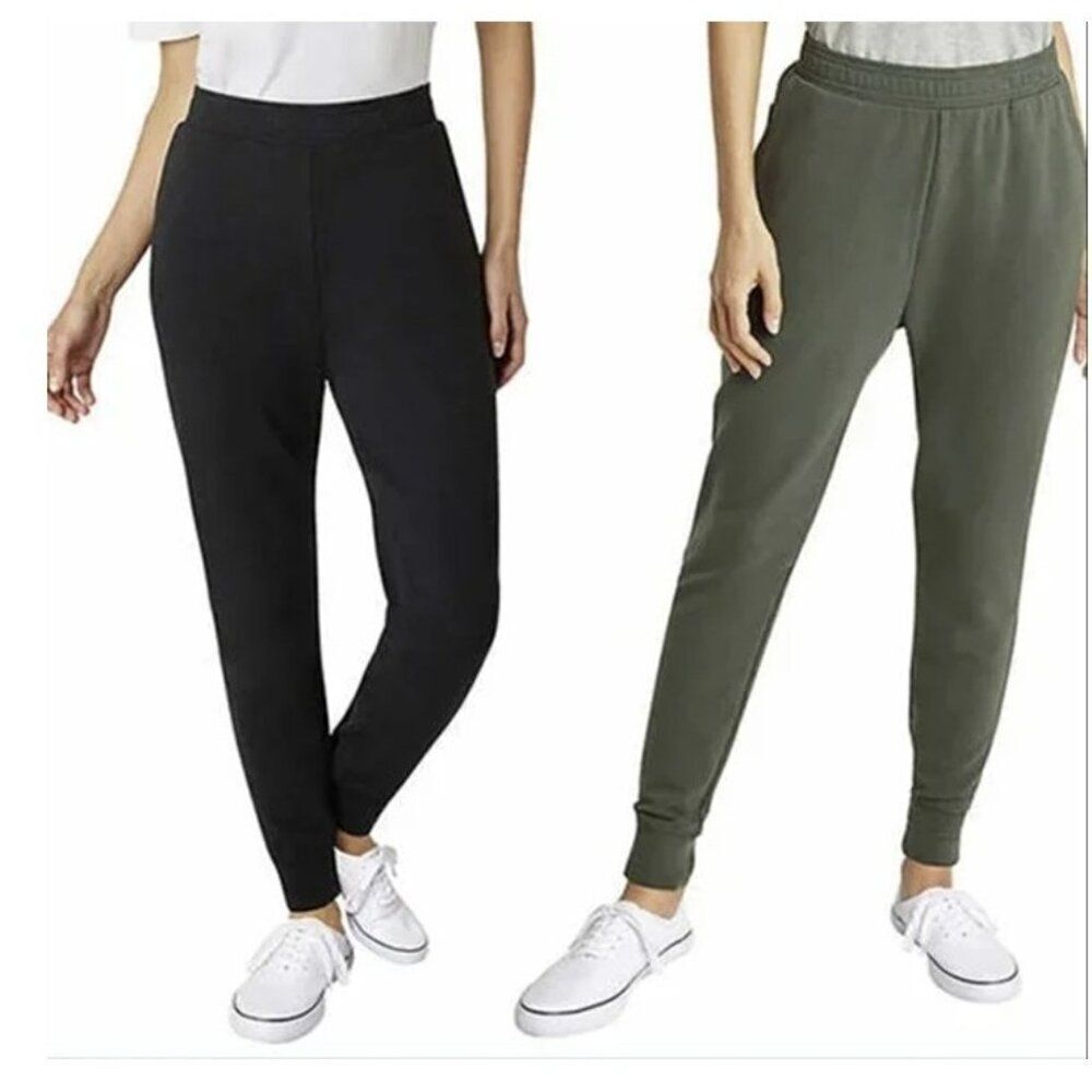 Eddie Bauer New Fleece Lounge High Waist Black Green Pocket Joggers Ladies 2 Pk